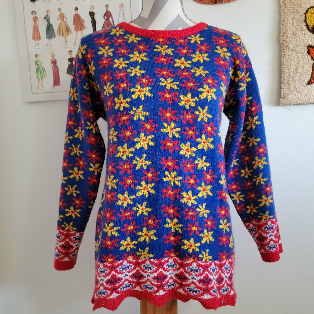 YOYO | 80s Vintage Mixed Print Flower Sweater